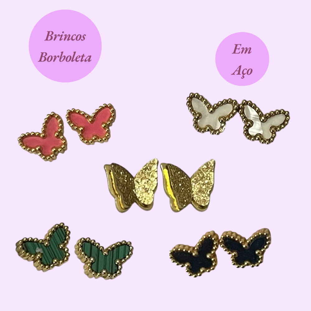 brincos borboleta aço